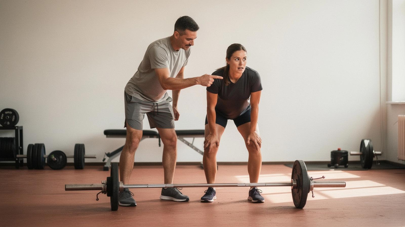 Coach cueing a client through a hinge setup during a reviewed training block